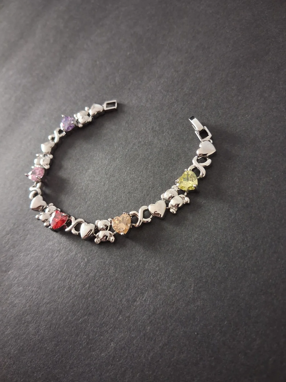 Multicolor Heart Crystal & Teddy Bears Tennis Bracelet - Women Jewelry